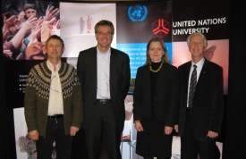Meeting with Prof. Rhyner. From left: Tumi Tomasson, Jakob Rhyner, Hafdis Hanna Aegisdottir and Ingvar Birgir Fridleifsson