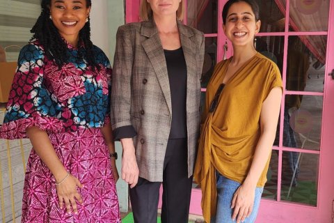 From left to right: Chinenye Anekwe, UN Volunteer and GRÓ GEST alumna (2018), Kristín Anna Tryggvadóttir, Deputy head of mission, Embassy of Iceland in India and Aishwarya Sehgal GRÓ GEST alumna (2019) and Programme officer at UNESCO's New Delhi Multisectoral Regional Office.