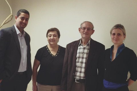 Irma Erlingsdóttir meets the Vice President for Academic Affairs Dr. Henry Giacman, the Director of External Academic Relations Office Dr. Amir Khalil and the Director of Women Studies Institute Dr. Eileen Kuttab at Birzeit University in West Bank, Palestine on September 27, 2016.