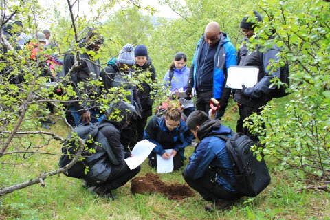 Fellows from the GRÓ Land Restoration Training Programme doing field research