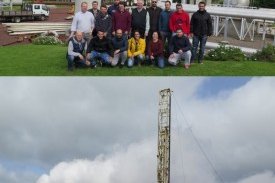 Above: Supervisors and participants in front of the drill Azi.  Below: Reaming operations