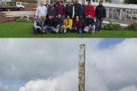 Above: Supervisors and participants in front of the drill Azi. Below: Reaming operations